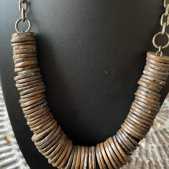 SOLD Pam Hiran BronzeCopper Disc Necklace on Steel Chain 16-20” Vintage - Picture 4 of 7